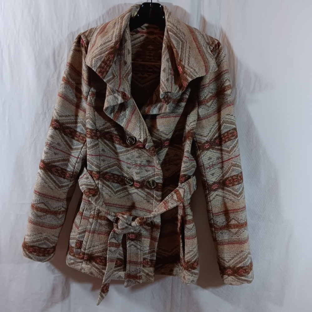 Daughters of the Liberation Womens Medium Peacoat Jacket Blanket Aztec Tribal
